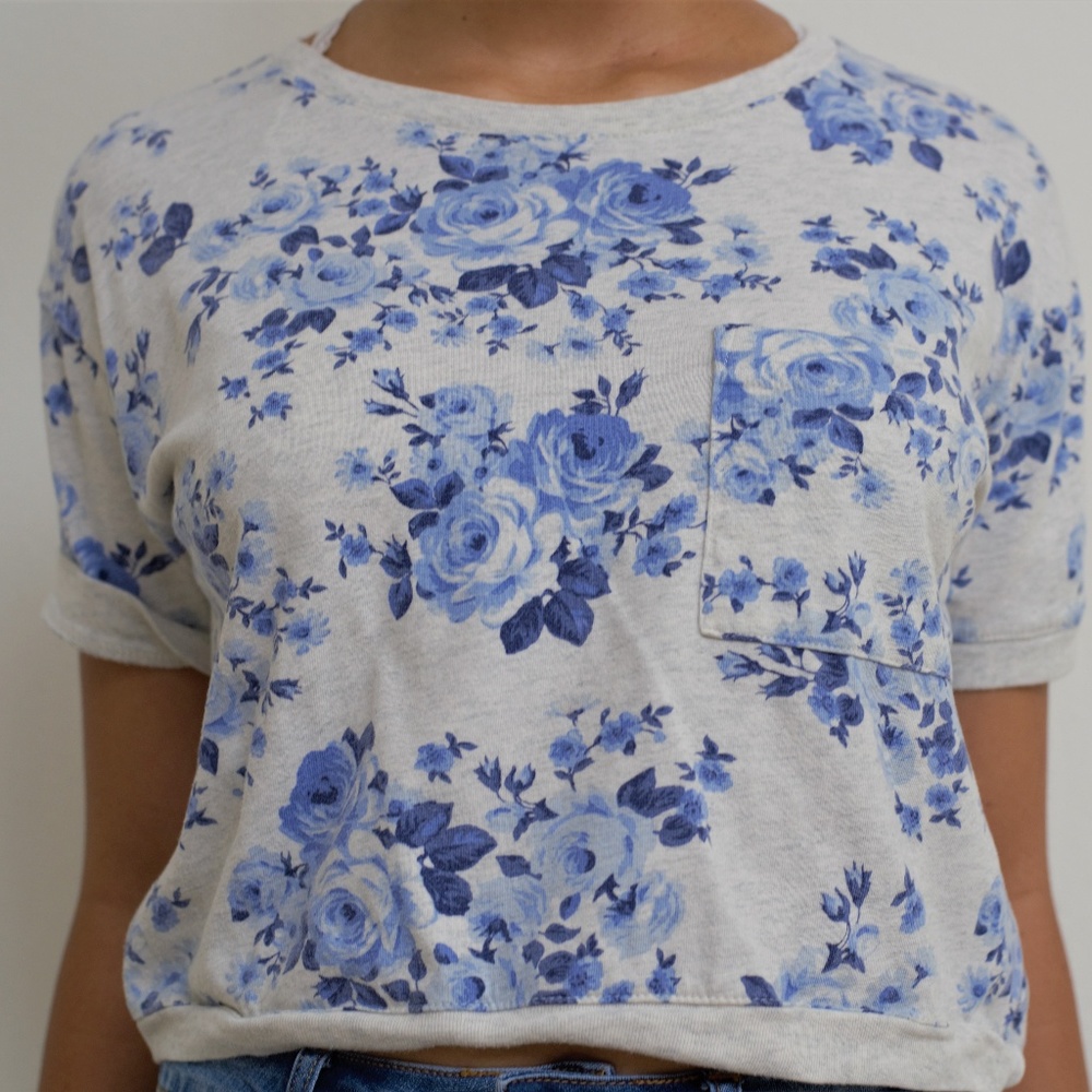 Blue and White Floral Crop Top